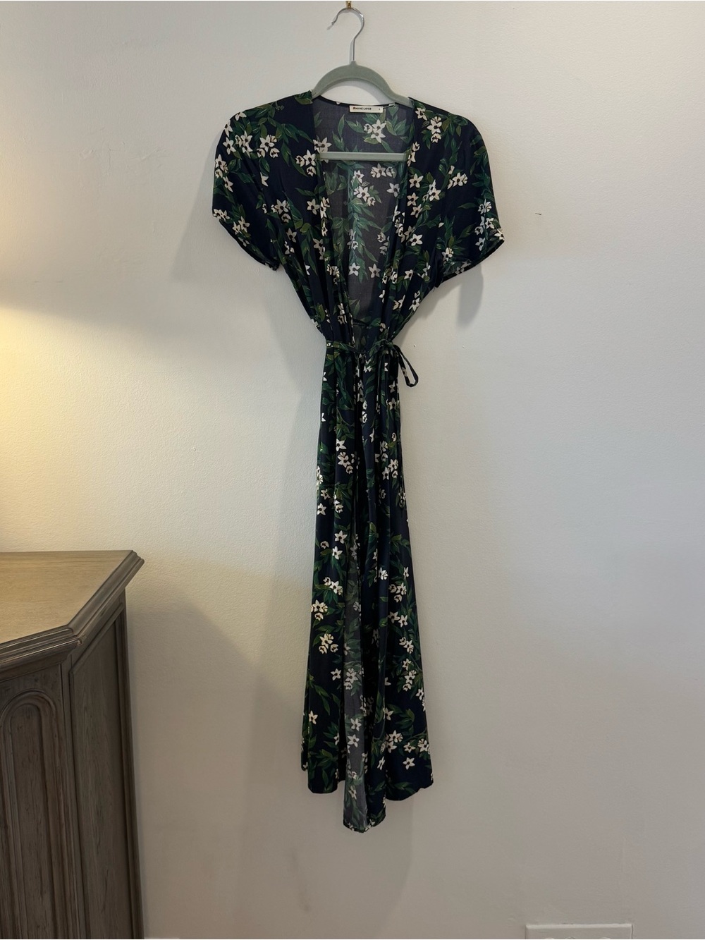 Marine Layer Navy Floral Top with White Flowers and Green Leaves
